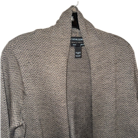 Cynthia Rowley Grey Herringbone Merino Wool Blend Cardigan Sz Large Lagenlook - Picture 7 of 7